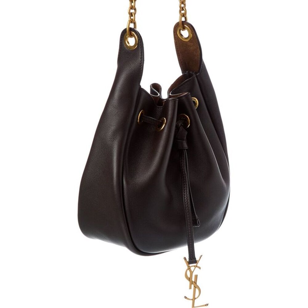 Saint Laurent Paris Drawstring Leather Bucket Bag, Brown - Picture 3 of 4